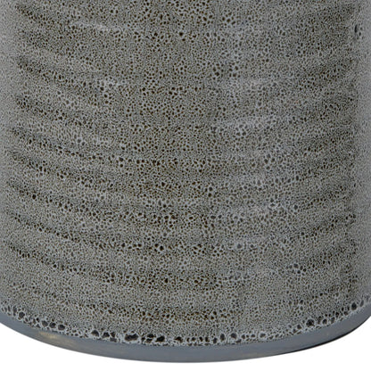 Smokey Green Ribbed Ceramic Table Lamp with White Tapered Cotton Shade & Reactive Glaze Finish – Sculptural Bottle-Shaped Table Light 49x30x30cm | Click Style