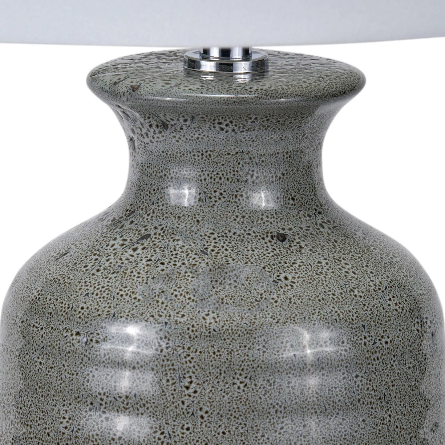 Smokey Green Ribbed Ceramic Table Lamp with White Tapered Cotton Shade & Reactive Glaze Finish – Sculptural Bottle-Shaped Table Light 49x30x30cm | Click Style