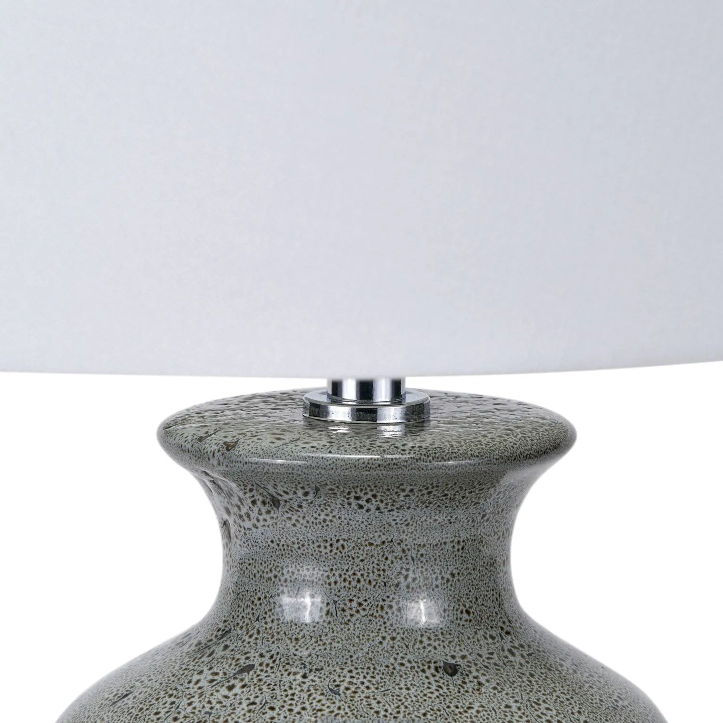 Smokey Green Ribbed Ceramic Table Lamp with White Tapered Cotton Shade & Reactive Glaze Finish – Sculptural Bottle-Shaped Table Light 49x30x30cm | Click Style