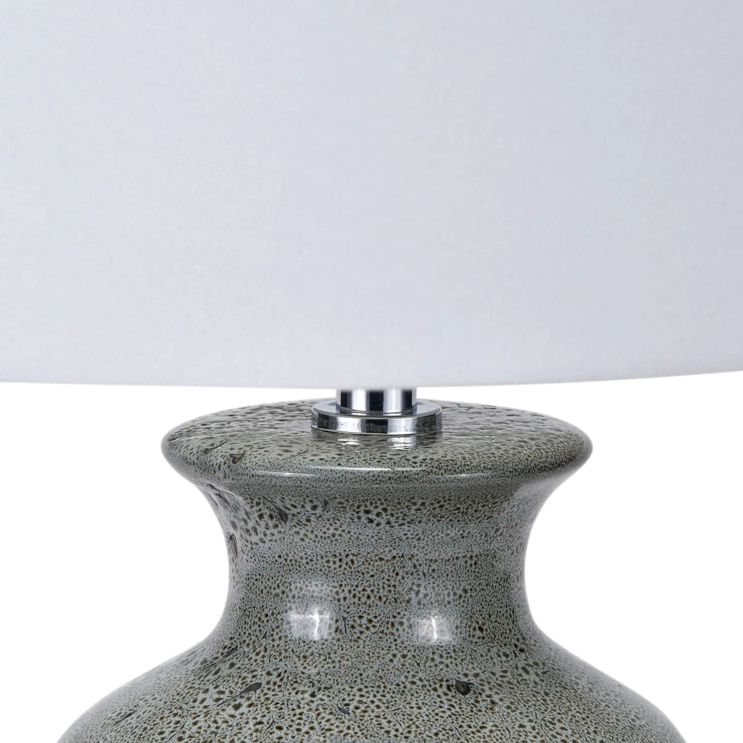 Smokey Green Ribbed Ceramic Table Lamp with White Tapered Cotton Shade & Reactive Glaze Finish – Sculptural Bottle-Shaped Table Light 49x30x30cm | Click Style