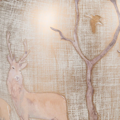 Jenny Worrall Stag & Birds cream champagne and gold glass table lamp with almond cream silk knife pleat tapered shade 52x35x35cm | Click Style