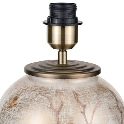 Jenny Worrall Stag & Birds cream champagne and gold glass table lamp with almond cream silk knife pleat tapered shade 52x35x35cm | Click Style