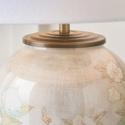 Jenny Worrall Stag & Birds Cream Champagne & Gold Glass Table Lamp with White Handloom Drum Shade – Handcrafted Woodland Scene Lighting 52x35x35cm | Click Style