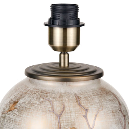 Jenny Worrall Stag & Birds Cream Champagne & Gold Glass Table Lamp with White Handloom Drum Shade – Handcrafted Woodland Scene Lighting 52x35x35cm | Click Style