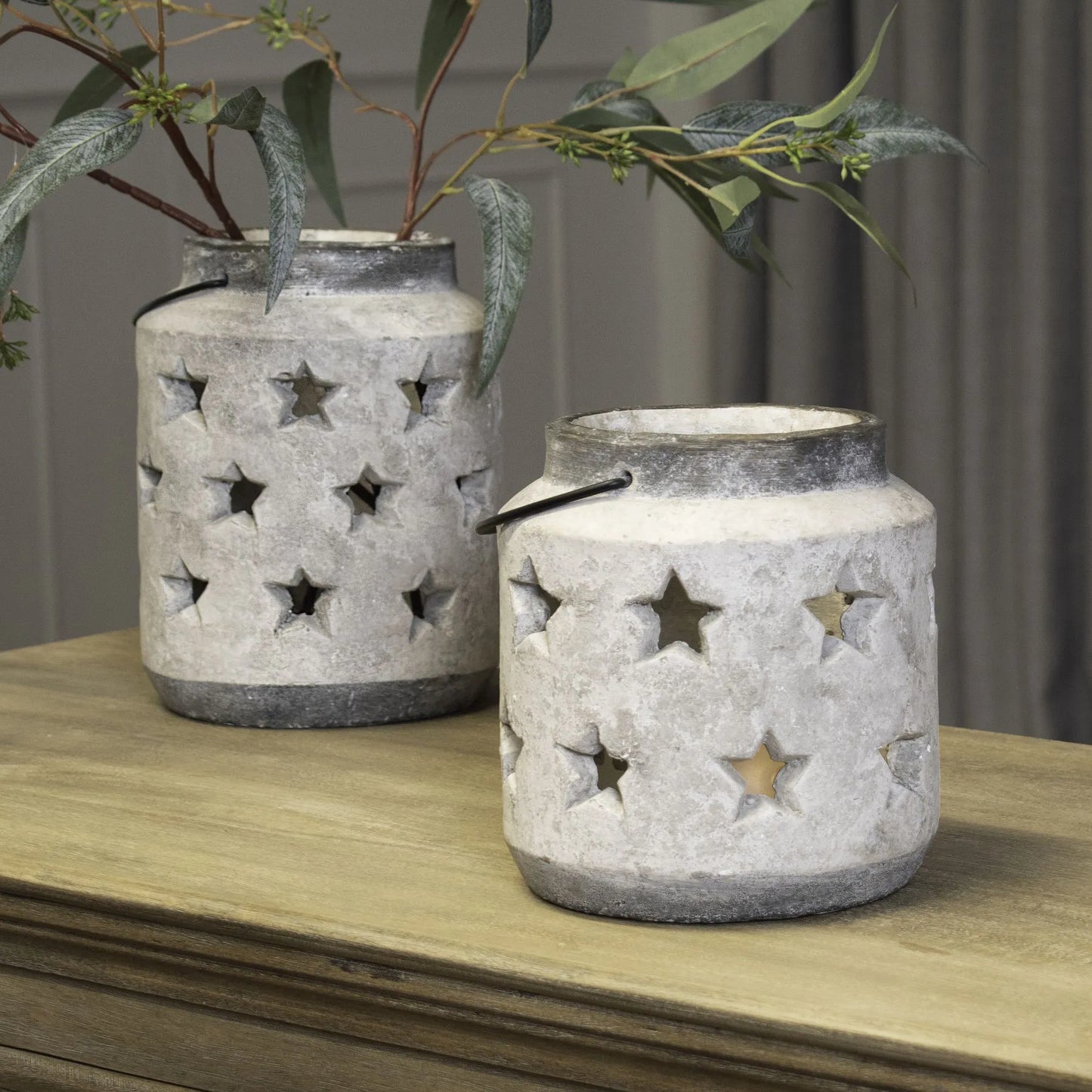 Stone-Coloured Ceramic Star Cutout Lantern – Rustic Candle Holder for Home Decor 19x18cm - Click Style