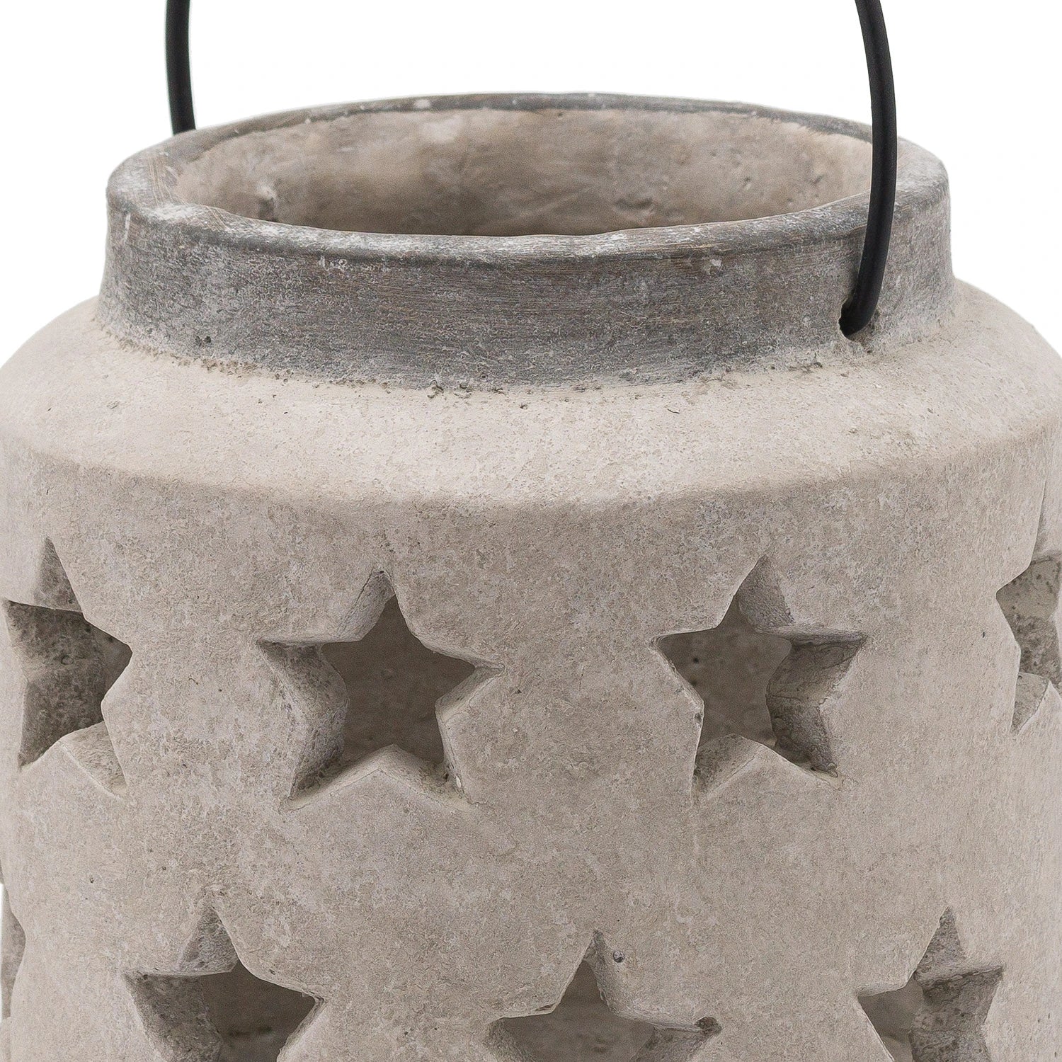 Stone-Coloured Ceramic Star Cutout Lantern – Rustic Candle Holder for Home Decor 19x18cm - Click Style