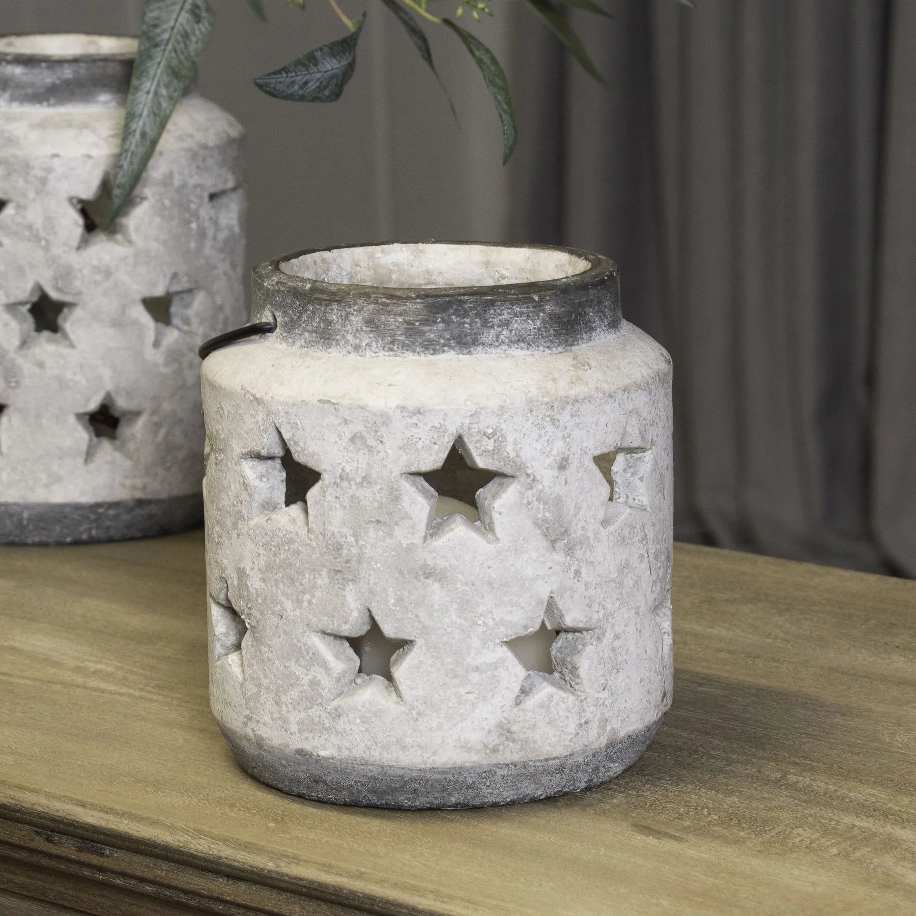 Stone-Coloured Ceramic Star Cutout Lantern – Rustic Candle Holder for Home Decor 19x18cm - Click Style