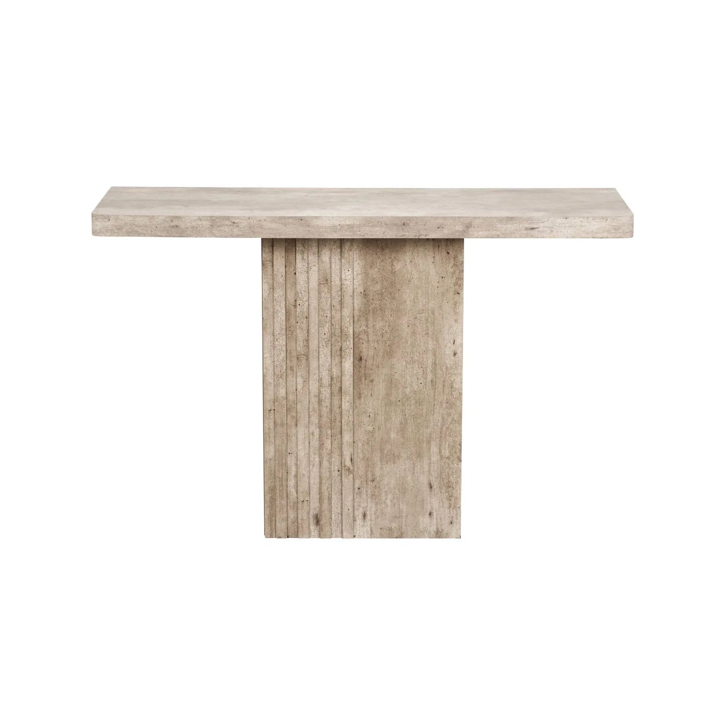 Stone Concrete Effect Console Table with Grooved Pedestal Base – Modern Hallway & Living Room Console Table in Stone Concrete Effect Finish with Sculptural Grooved Pedestal 76x120x40cm | Click Style