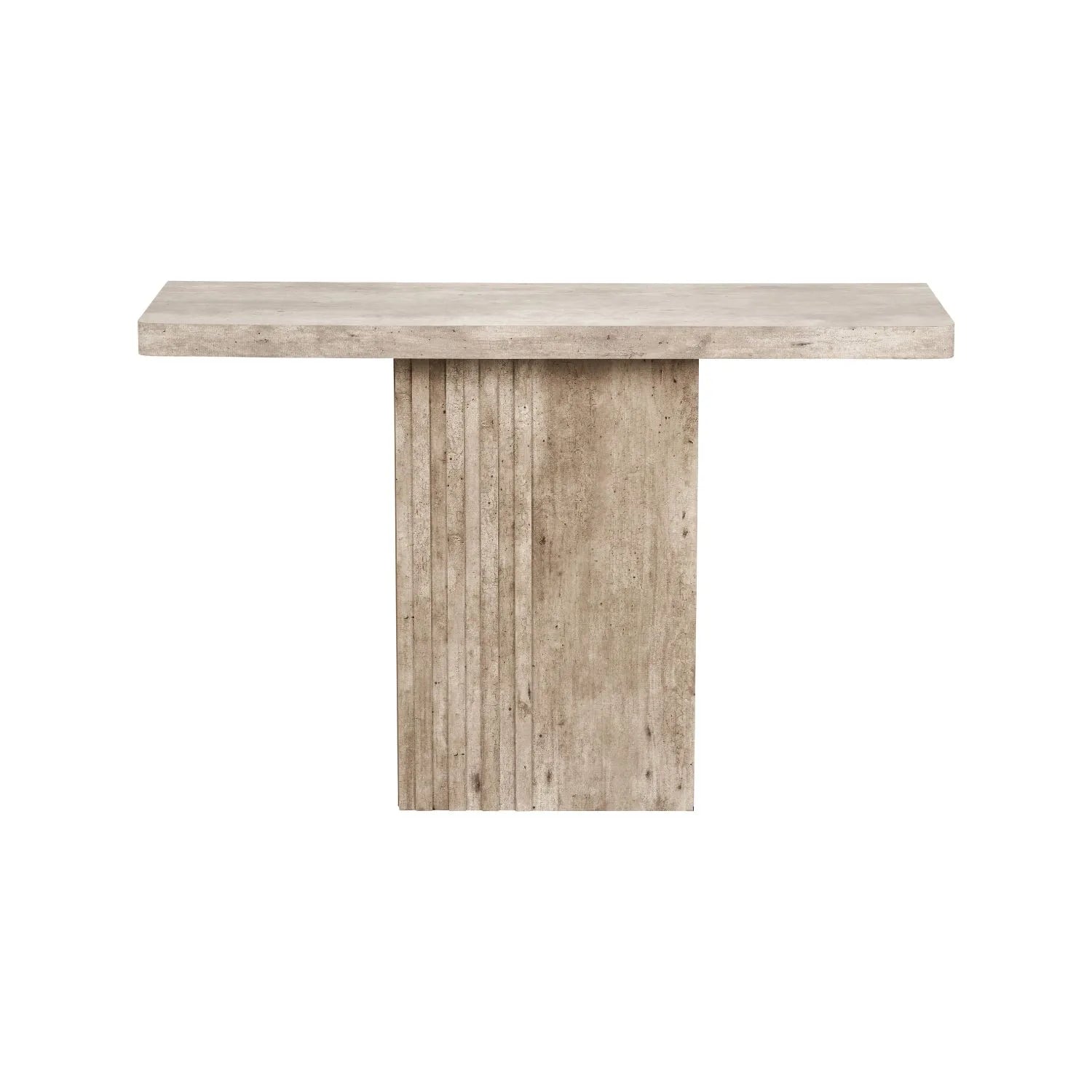 Stone Concrete Effect Console Table with Grooved Pedestal Base – Modern Hallway & Living Room Console Table in Stone Concrete Effect Finish with Sculptural Grooved Pedestal 76x120x40cm | Click Style