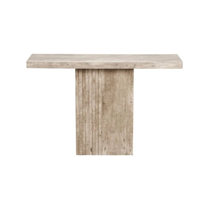 Stone Concrete Effect Console Table with Grooved Pedestal Base – Modern Hallway & Living Room Console Table in Stone Concrete Effect Finish with Sculptural Grooved Pedestal 76x120x40cm | Click Style
