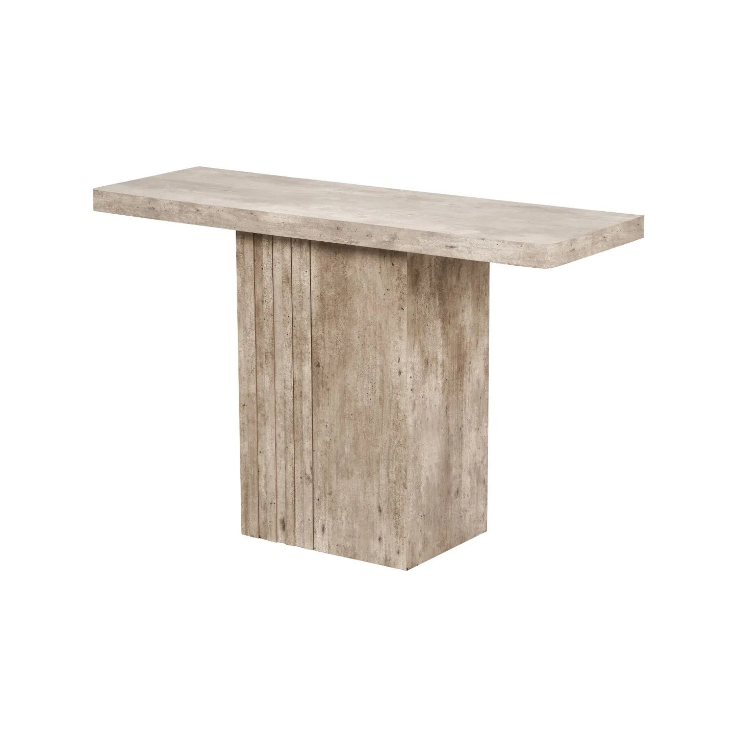 Stone Concrete Effect Console Table with Grooved Pedestal Base – Modern Hallway & Living Room Console Table in Stone Concrete Effect Finish with Sculptural Grooved Pedestal 76x120x40cm | Click Style