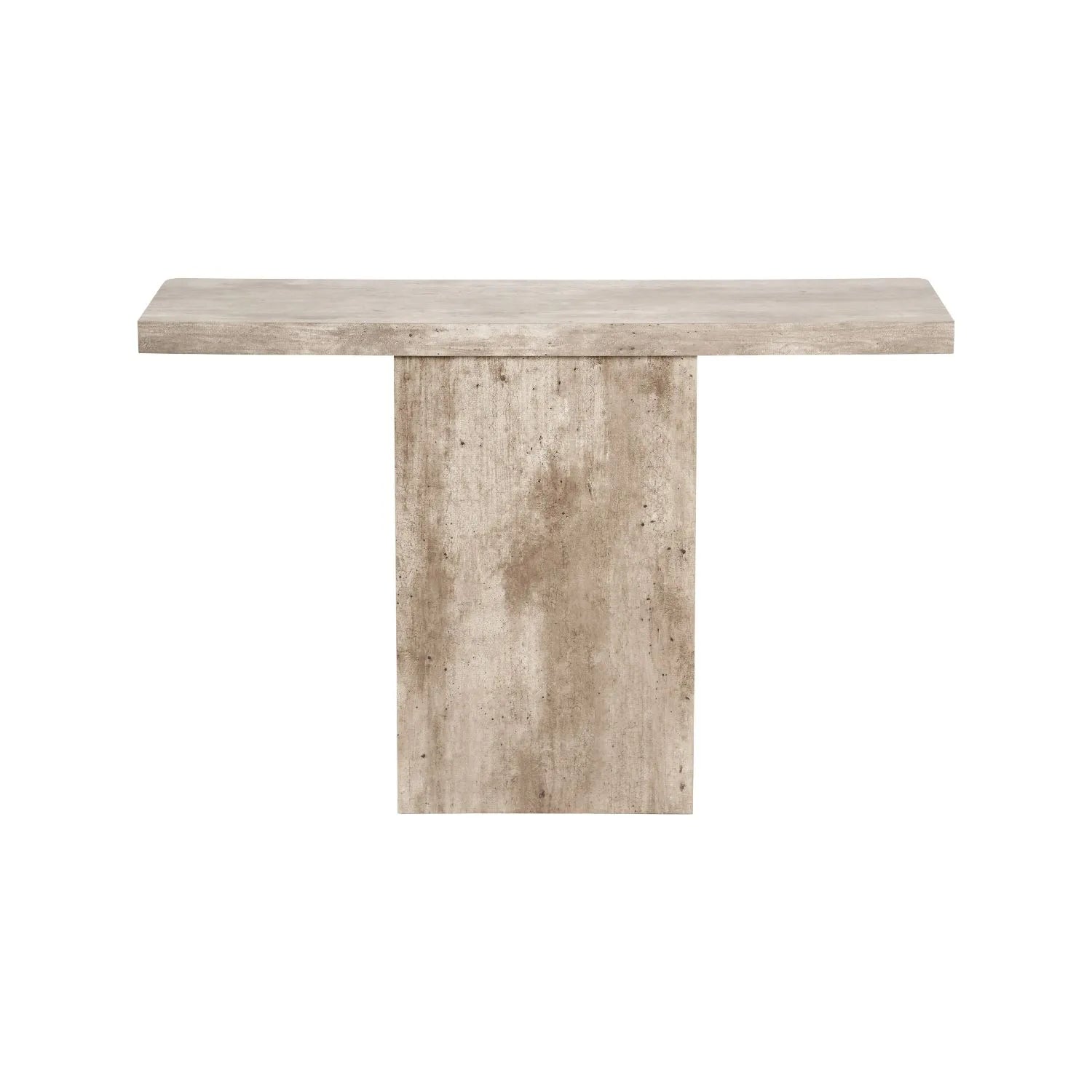 Stone Concrete Effect Console Table with Grooved Pedestal Base – Modern Hallway & Living Room Console Table in Stone Concrete Effect Finish with Sculptural Grooved Pedestal Back View 76x120x40cm | Click Style