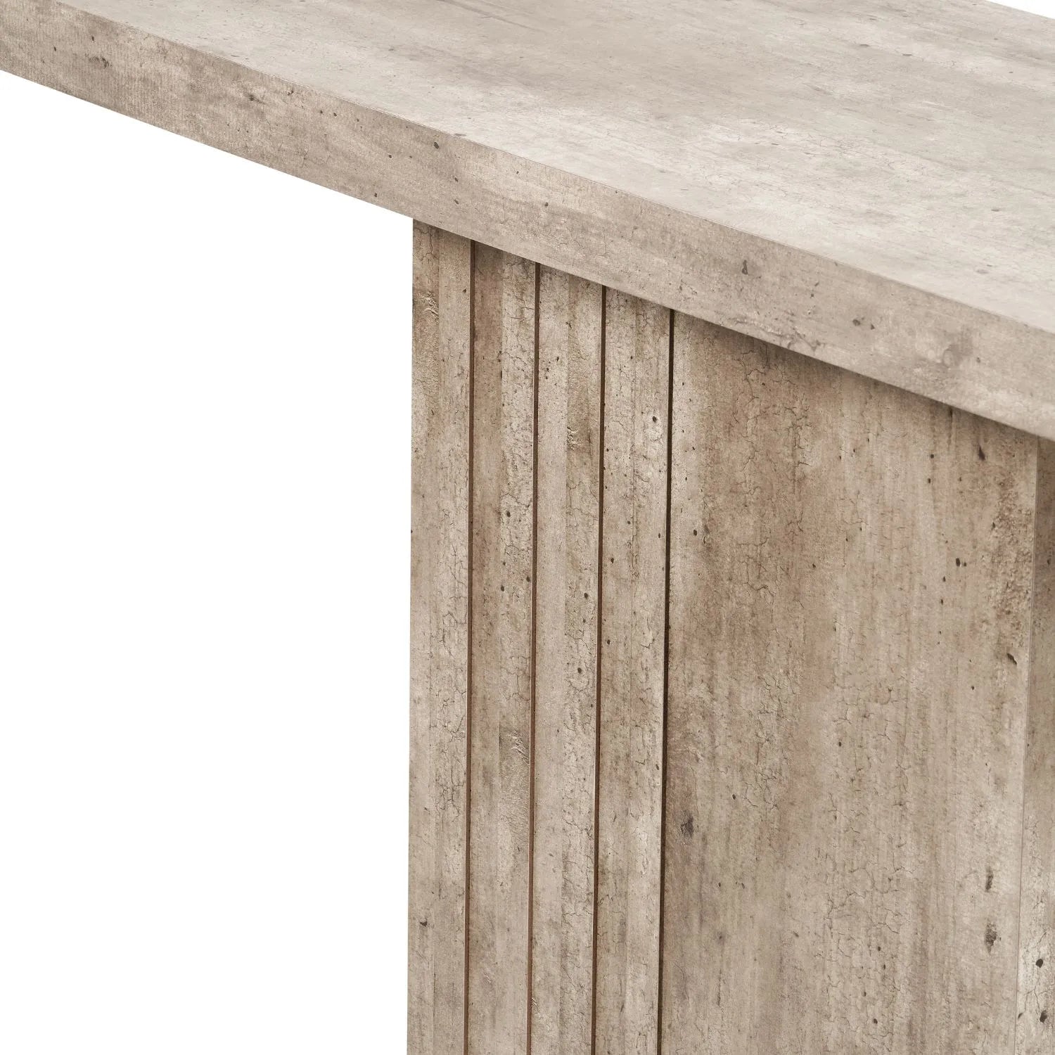 Stone Concrete Effect Console Table with Grooved Pedestal Base – Modern Hallway & Living Room Console Table in Stone Concrete Effect Finish with Sculptural Grooved Pedestal 76x120x40cm | Click Style