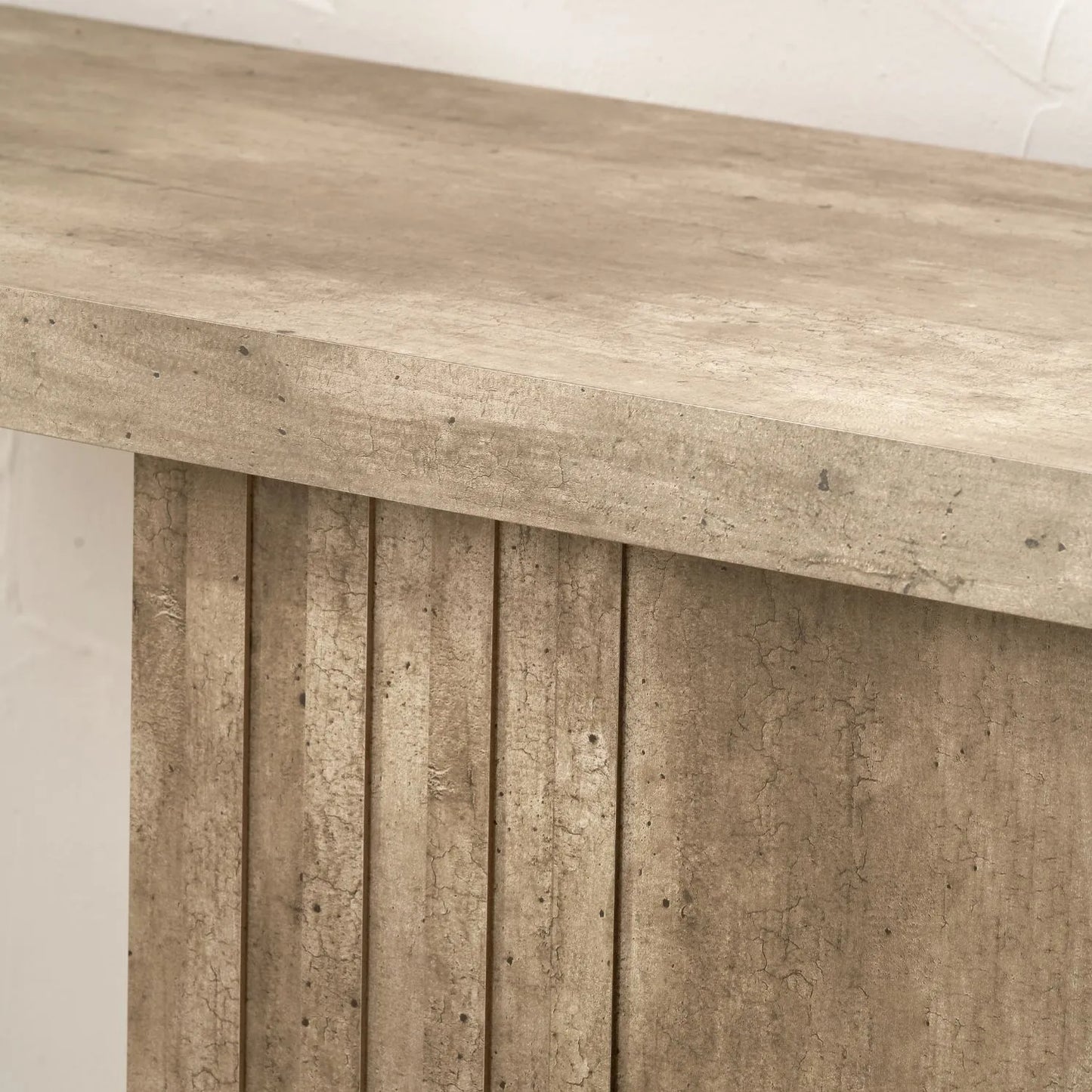 Stone Concrete Effect Console Table with Grooved Pedestal Base – Modern Hallway & Living Room Console Table in Stone Concrete Effect Finish with Sculptural Grooved Pedestal 76x120x40cm | Click Style