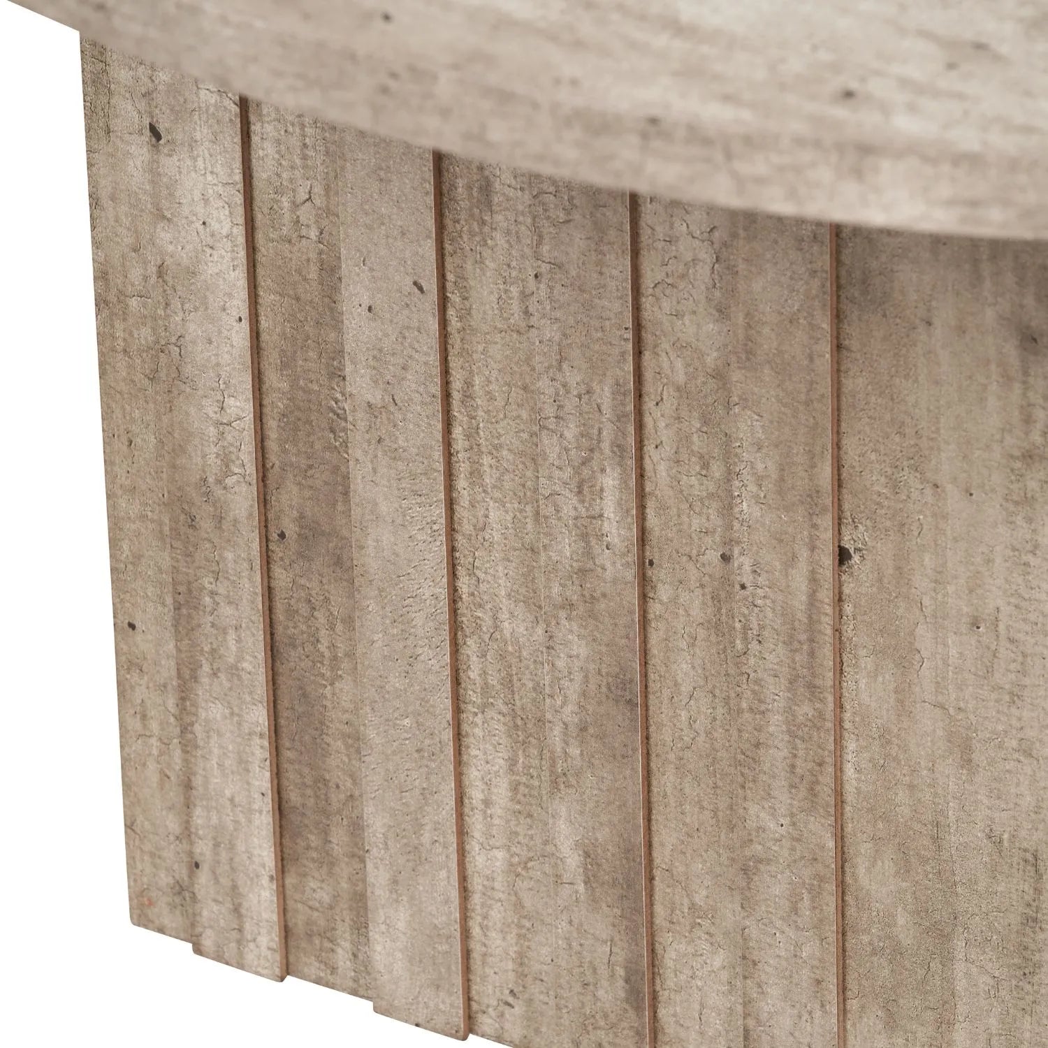 Stone Concrete Effect Round Coffee Table with Vertical Grooved Pedestal Base – Modern Beige & Grey Stone-Effect Pedestal Coffee Table with Textured Round Top for Contemporary Neutral Living Room Interior 80x80x40cm | Click Style