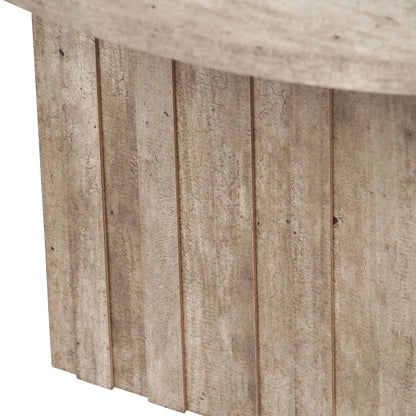Stone Concrete Effect Round Coffee Table with Vertical Grooved Pedestal Base – Modern Beige & Grey Stone-Effect Pedestal Coffee Table with Textured Round Top for Contemporary Neutral Living Room Interior 80x80x40cm | Click Style