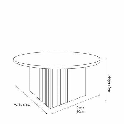Stone Concrete Effect Round Coffee Table with Vertical Grooved Pedestal Base – Modern Beige & Grey Stone-Effect Pedestal Coffee Table with Textured Round Top for Contemporary Neutral Living Room Interior Dimensions 80x80x40cm | Click Style