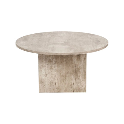 Stone Concrete Effect Round Coffee Table with Vertical Grooved Pedestal Base – Modern Beige & Grey Stone-Effect Pedestal Coffee Table with Textured Round Top for Contemporary Neutral Living Room Interior 80x80x40cm | Click Style