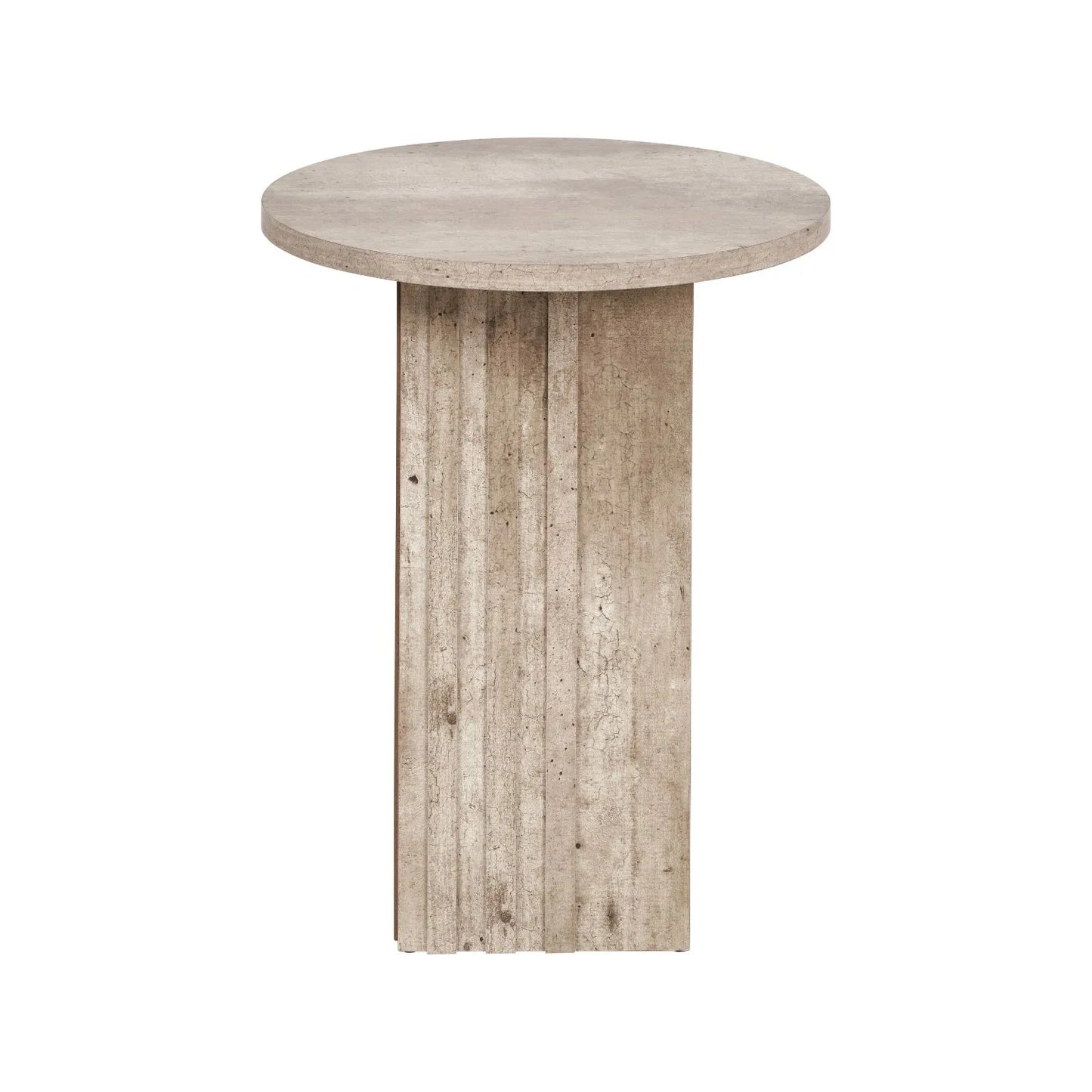 Stone Concrete Effect Round Pedestal Side Table with Vertical Grooved Base – Modern Beige & Grey Stone Effect Accent or Occasional Table with Textured Round Top for Living Rooms, Bedrooms & Contemporary Interiors 50x40x40cm | Click Style