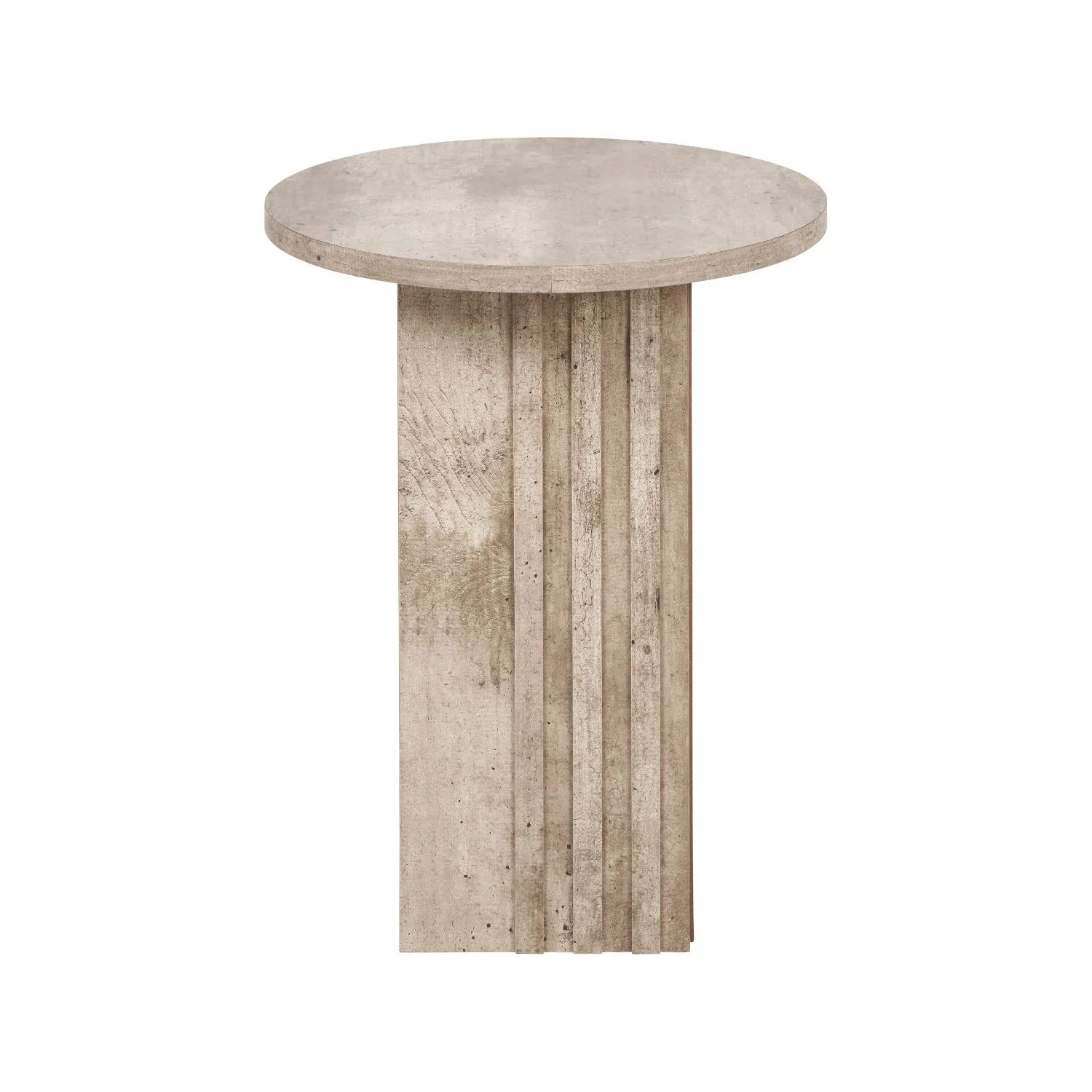 Stone Concrete Effect Round Pedestal Side Table with Vertical Grooved Base – Modern Beige & Grey Stone Effect Accent or Occasional Table with Textured Round Top for Living Rooms, Bedrooms & Contemporary Interiors 50x40x40cm | Click Style