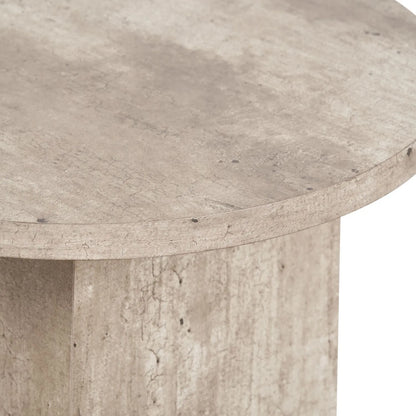 Stone Concrete Effect Round Pedestal Side Table with Vertical Grooved Base – Modern Beige & Grey Stone Effect Accent or Occasional Table with Textured Round Top for Living Rooms, Bedrooms & Contemporary Interiors 50x40x40cm | Click Style
