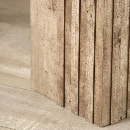 Stone Concrete Effect Round Pedestal Side Table with Vertical Grooved Base – Modern Beige & Grey Stone Effect Accent or Occasional Table with Textured Round Top for Living Rooms, Bedrooms & Contemporary Interiors 50x40x40cm | Click Style