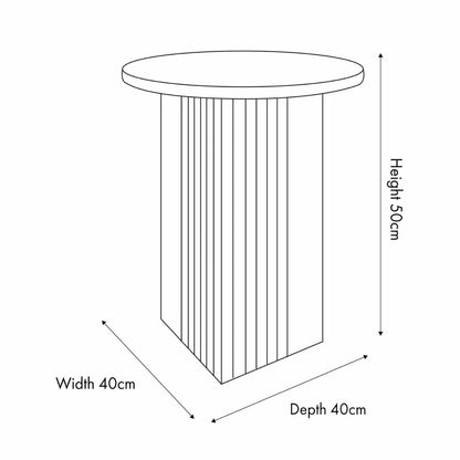 Stone Concrete Effect Round Pedestal Side Table with Vertical Grooved Base – Modern Beige & Grey Stone Effect Accent or Occasional Table with Textured Round Top for Living Rooms, Bedrooms & Contemporary Interiors Dimensions 50x40x40cm | Click Style
