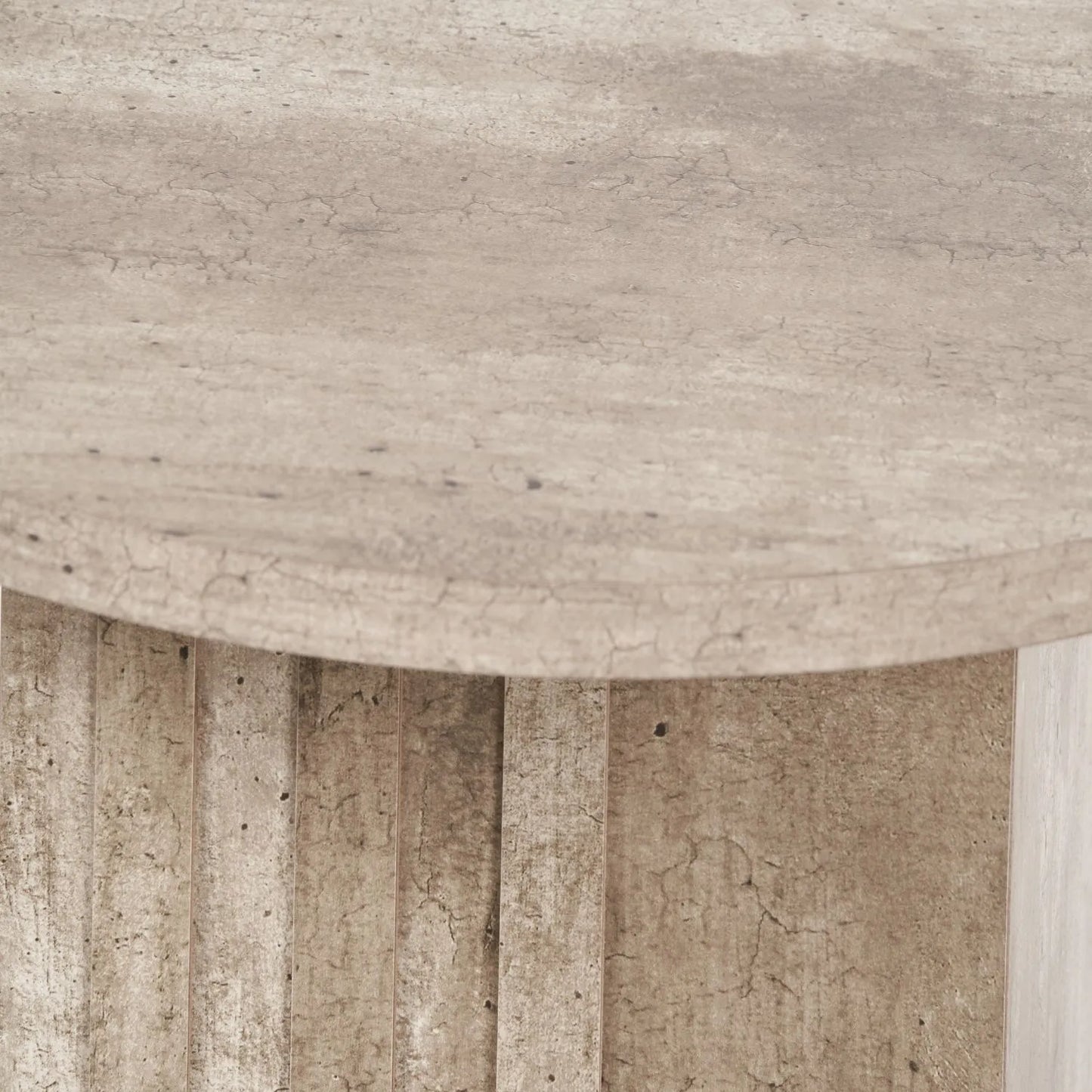 Stone Concrete Effect Round Pedestal Side Table with Vertical Grooved Base – Modern Beige & Grey Stone Effect Accent or Occasional Table with Textured Round Top for Living Rooms, Bedrooms & Contemporary Interiors 50x40x40cm | Click Style