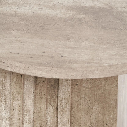 Stone Concrete Effect Round Pedestal Side Table with Vertical Grooved Base – Modern Beige & Grey Stone Effect Accent or Occasional Table with Textured Round Top for Living Rooms, Bedrooms & Contemporary Interiors 50x40x40cm | Click Style