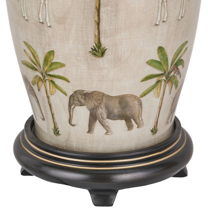 Jenny Worrall African Safari Glass Table Lamp Base with Elephants Giraffes Leopards & Palm Trees | Cream Champagne & Gold Urn-Shaped Lighting 48x20x20cm | Click Style