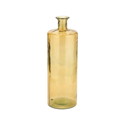 Tall Amber Yellow Recycled Glass Bottle Vase with Narrow Neck – Large Decorative Floor Standing Vase Angled View 75x25x25cm | Click Style