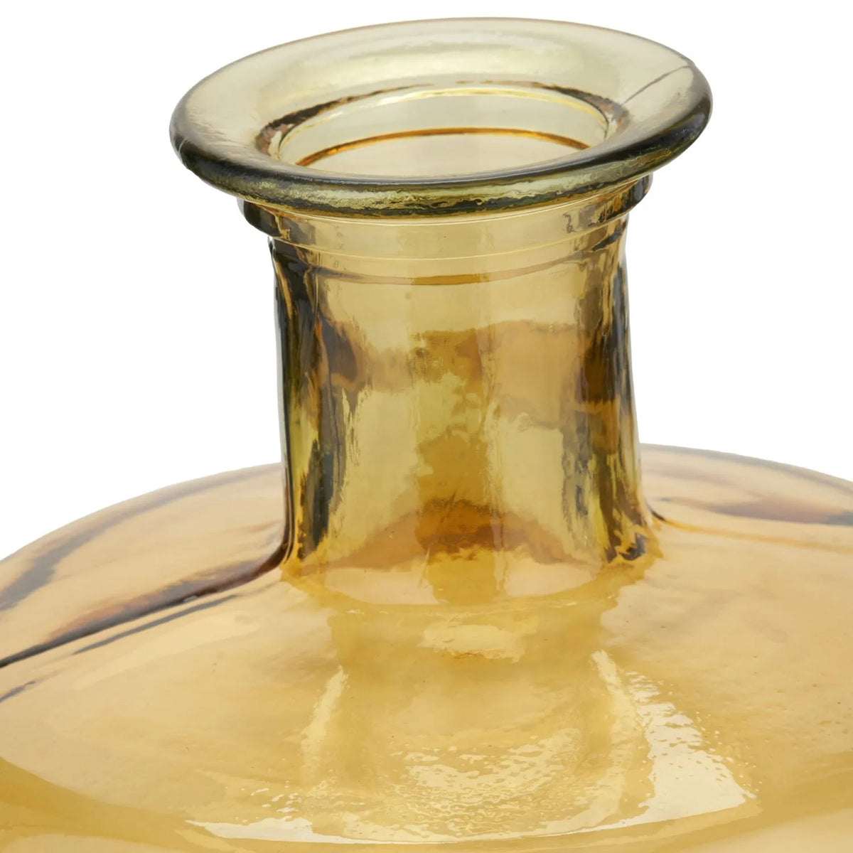 Tall Amber Yellow Recycled Glass Bottle Vase with Narrow Neck – Close-Up of Rolled Glass Rim & Bottle Neck 75x25x25cm | Click Style