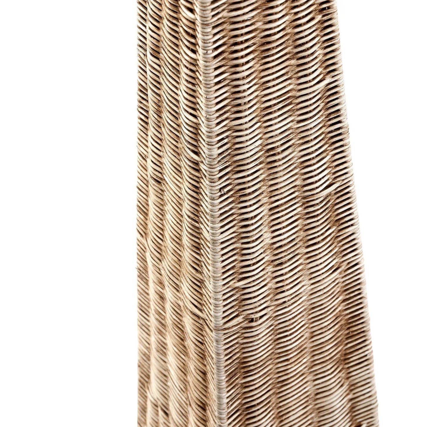 Tall Antique Cream-Washed Rattan Pyramid Floor Lamp Base With Gold Lampholder Woven Natural Rattan Floor Light 132x20x20cm | Click Style