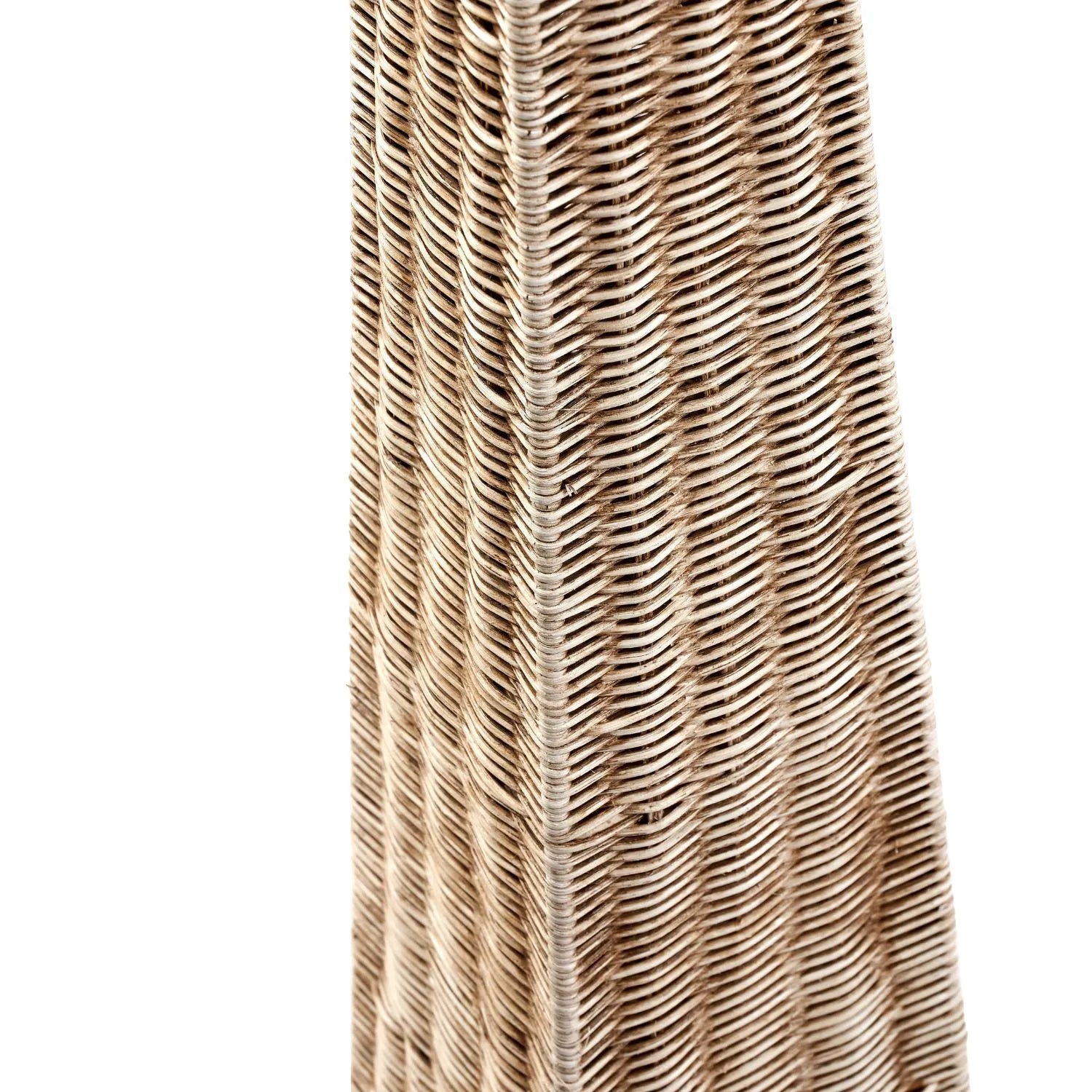 Tall Antique Cream-Washed Rattan Pyramid Floor Lamp Base With Gold Lampholder Woven Natural Rattan Floor Light 132x20x20cm | Click Style