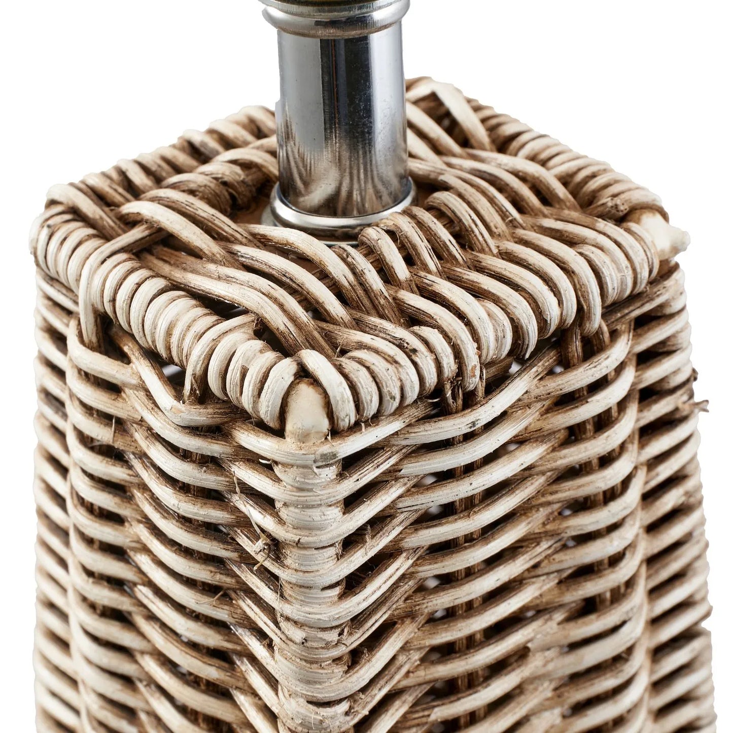 Tall Antique Cream-Washed Rattan Pyramid Floor Lamp Base With Gold Lampholder Woven Natural Rattan Floor Light 132x20x20cm | Click Style