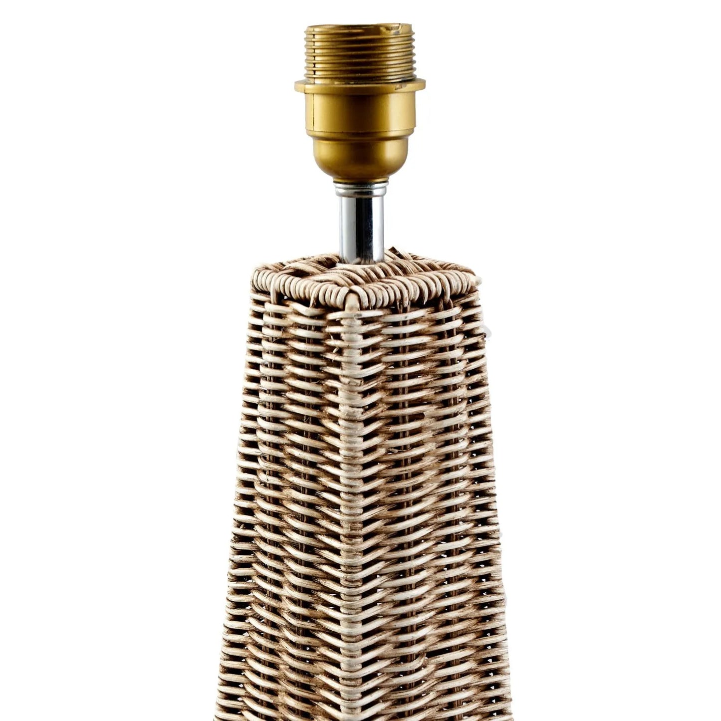 Tall Antique Cream-Washed Rattan Pyramid Floor Lamp Base With Gold Lampholder Woven Natural Rattan Floor Light 132x20x20cm | Click Style