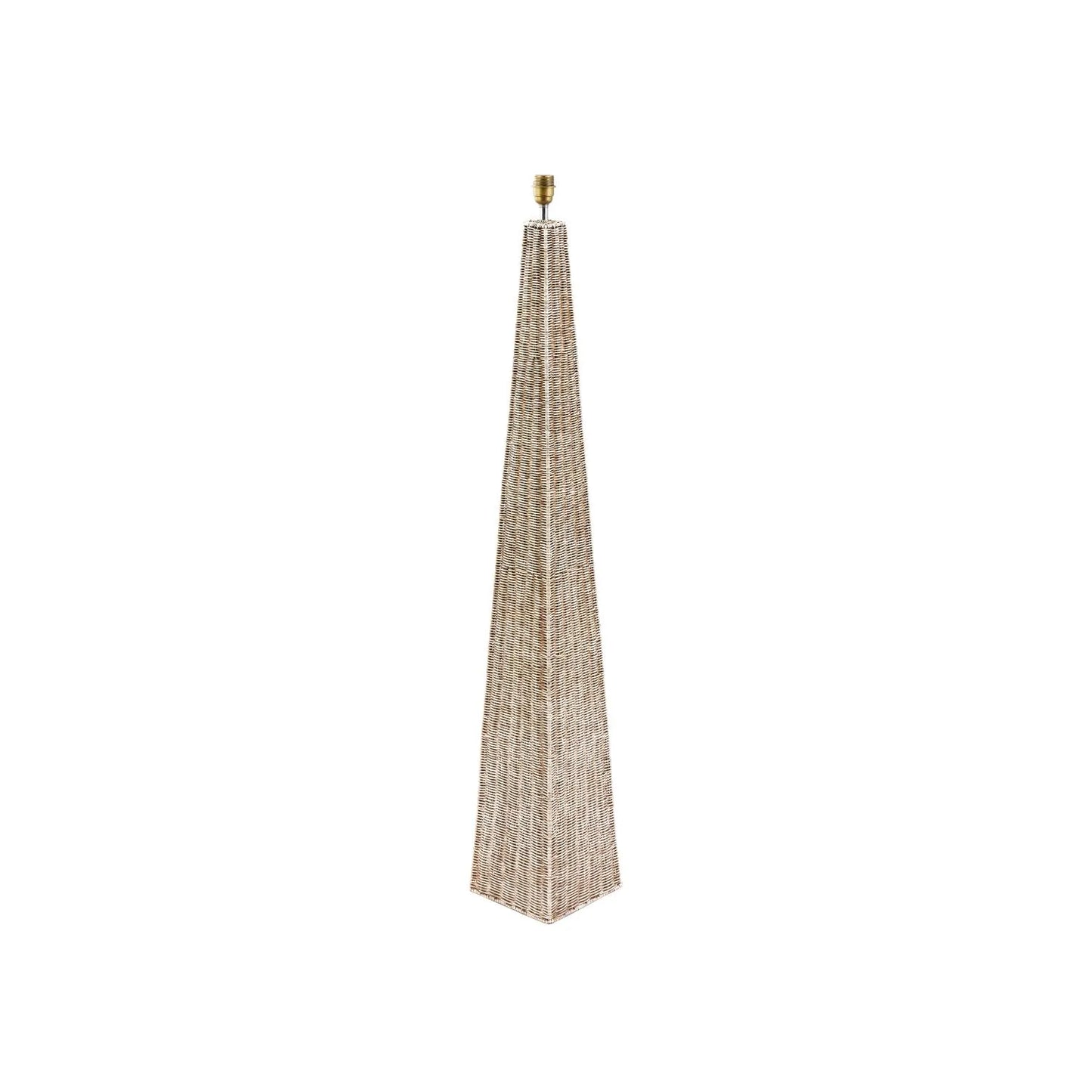 Tall Antique Cream-Washed Rattan Pyramid Floor Lamp Base With Gold Lampholder Woven Natural Rattan Floor Light 132x20x20cm | Click Style