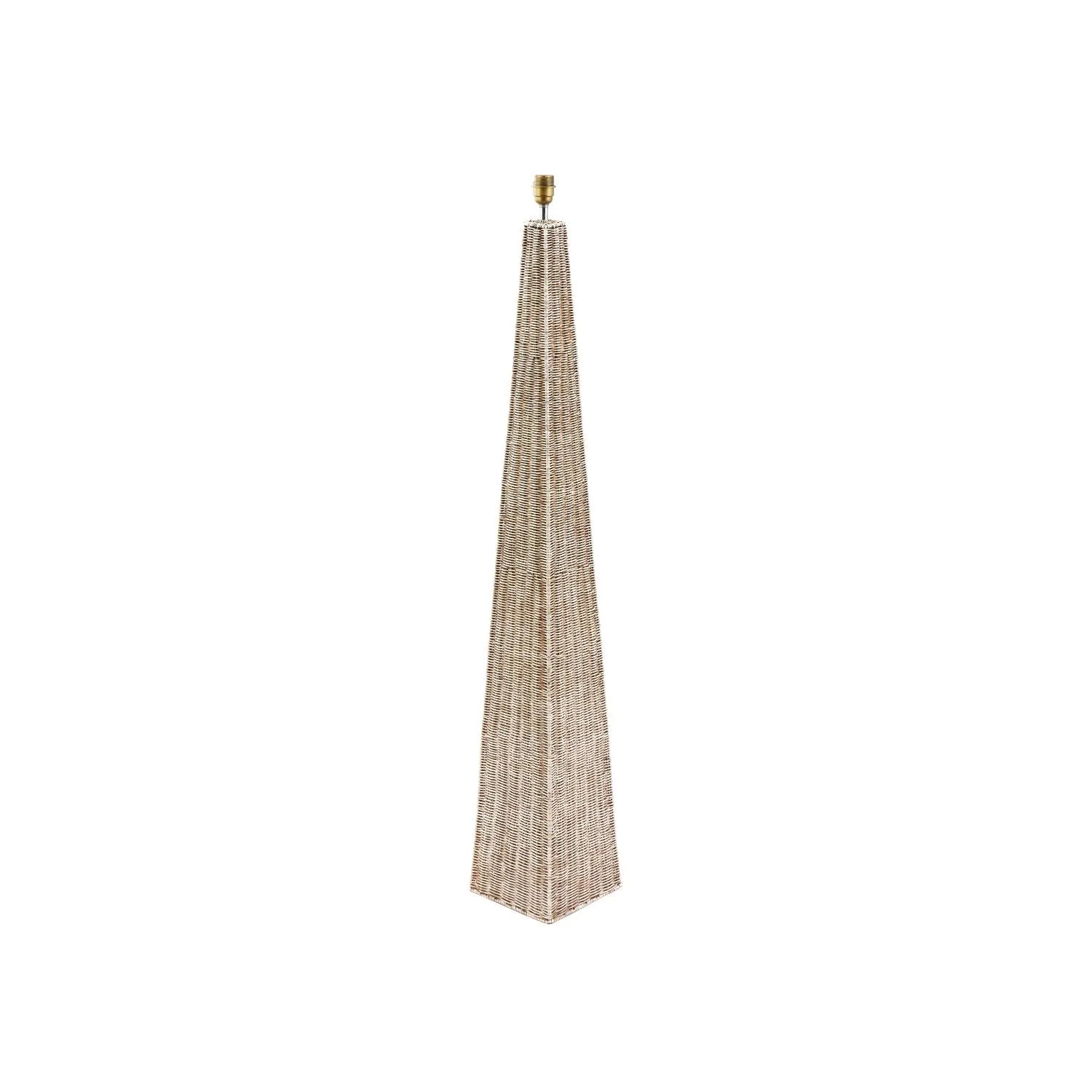 Tall Antique Cream-Washed Rattan Pyramid Floor Lamp Base With Gold Lampholder Woven Natural Rattan Floor Light 132x20x20cm | Click Style