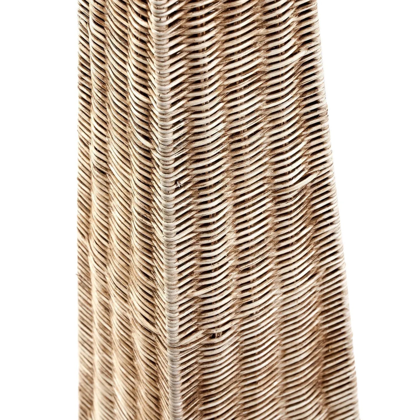 Tall Antique Cream-Washed Rattan Pyramid Floor Lamp With 48cm Cream Cotton Tapered Lampshade – Woven Natural Floor Light 154x48x48cm | Click Style
