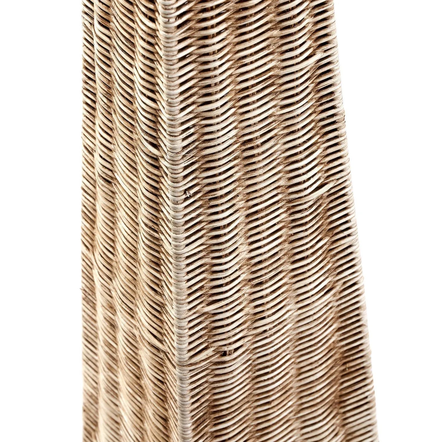 Tall Antique Cream-Washed Rattan Pyramid Floor Lamp With 48cm Cream Cotton Tapered Lampshade – Woven Natural Floor Light 154x48x48cm | Click Style