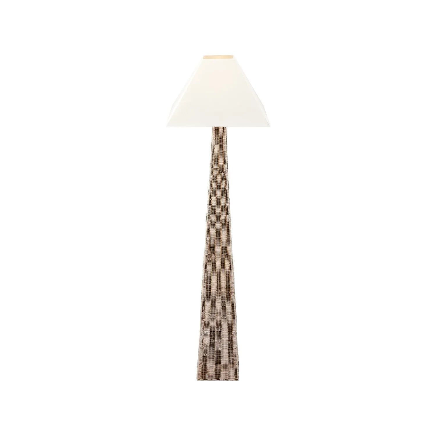 Tall Antique Cream-Washed Rattan Pyramid Floor Lamp With 48cm Cream Cotton Tapered Lampshade – Woven Natural Floor Light 154x48x48cm | Click Style
