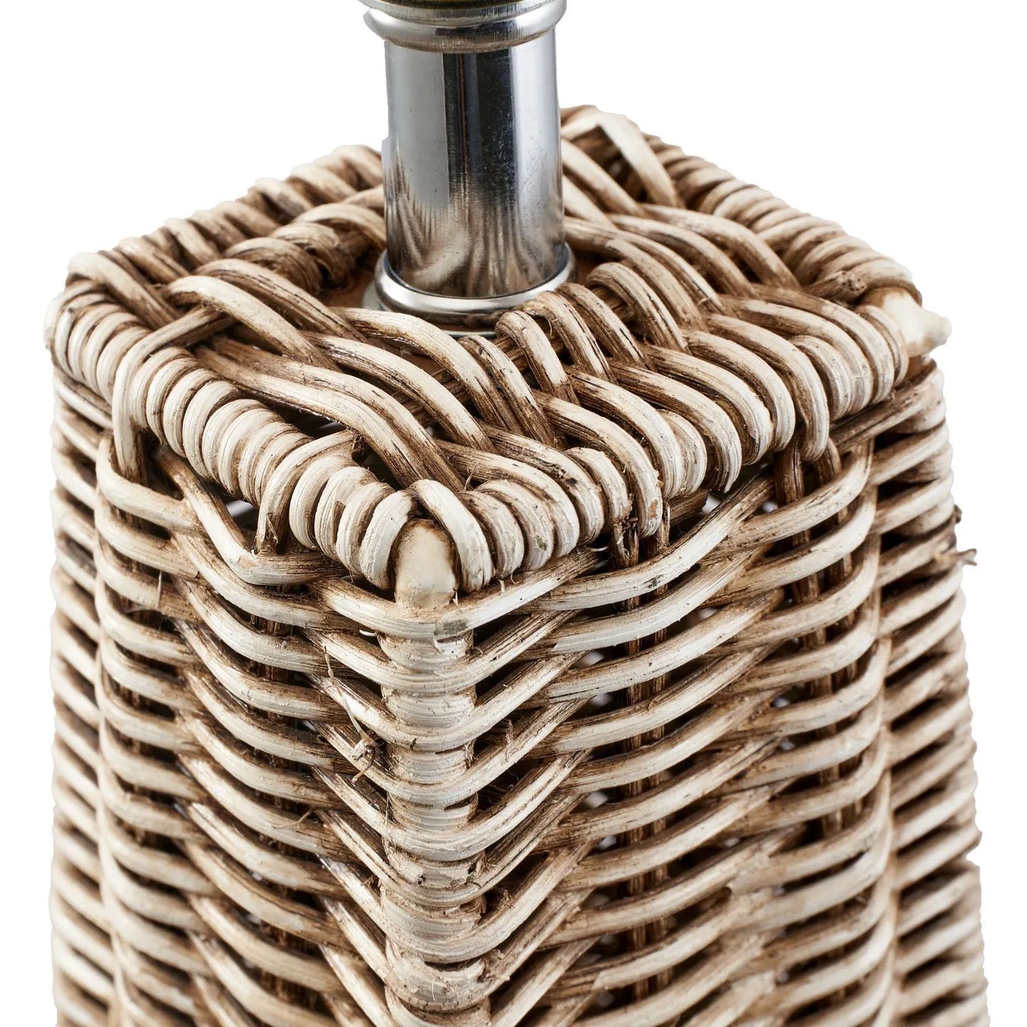 Tall Antique Cream-Washed Rattan Pyramid Floor Lamp With 48cm Cream Cotton Tapered Lampshade – Woven Natural Floor Light 154x48x48cm | Click Style