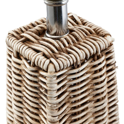 Tall Antique Cream-Washed Rattan Pyramid Floor Lamp With 48cm Cream Cotton Tapered Lampshade – Woven Natural Floor Light 154x48x48cm | Click Style