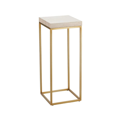 Tall Beige Polished Granite Square Side Table With Burnished Gold Metal Legs – Modern Stone-Top Accent Table 77x30x30cm | Click Style