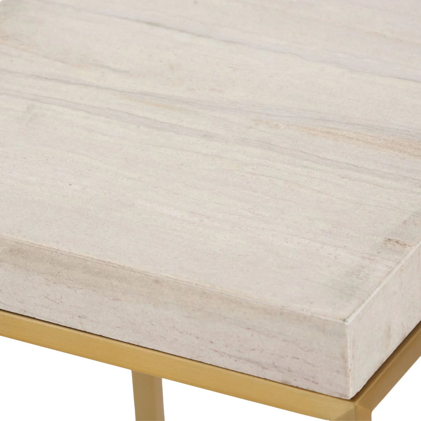 Tall Beige Polished Granite Square Side Table With Burnished Gold Metal Legs – Modern Stone-Top Accent Table 77x30x30cm | Click Style