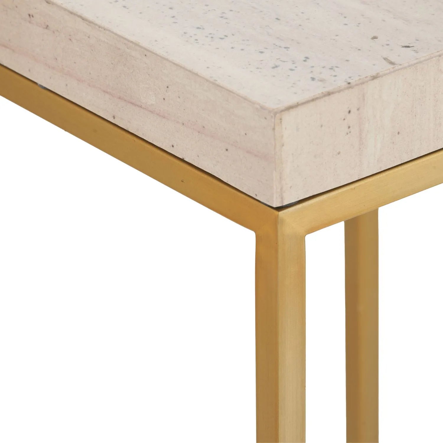 Tall Beige Polished Granite Square Side Table With Burnished Gold Metal Legs – Modern Stone-Top Accent Table 77x30x30cm | Click Style