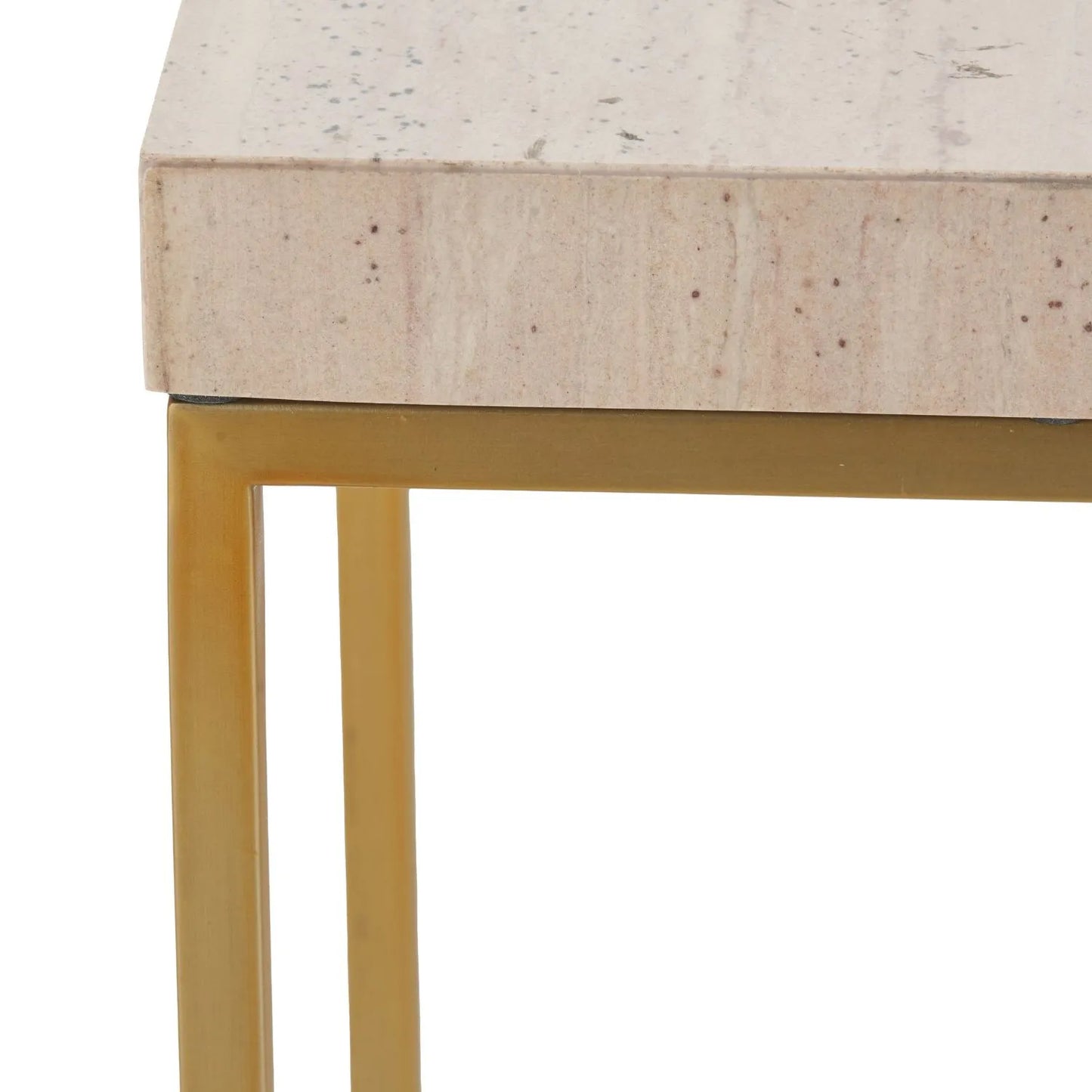 Tall Beige Polished Granite Square Side Table With Burnished Gold Metal Legs – Modern Stone-Top Accent Table 77x30x30cm | Click Style
