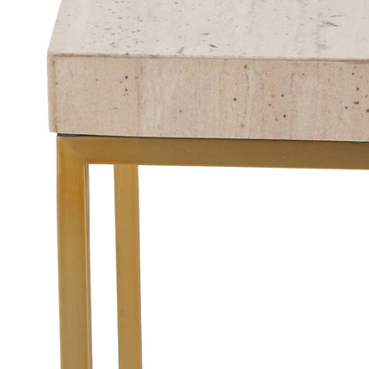 Tall Beige Polished Granite Square Side Table With Burnished Gold Metal Legs – Modern Stone-Top Accent Table 77x30x30cm | Click Style