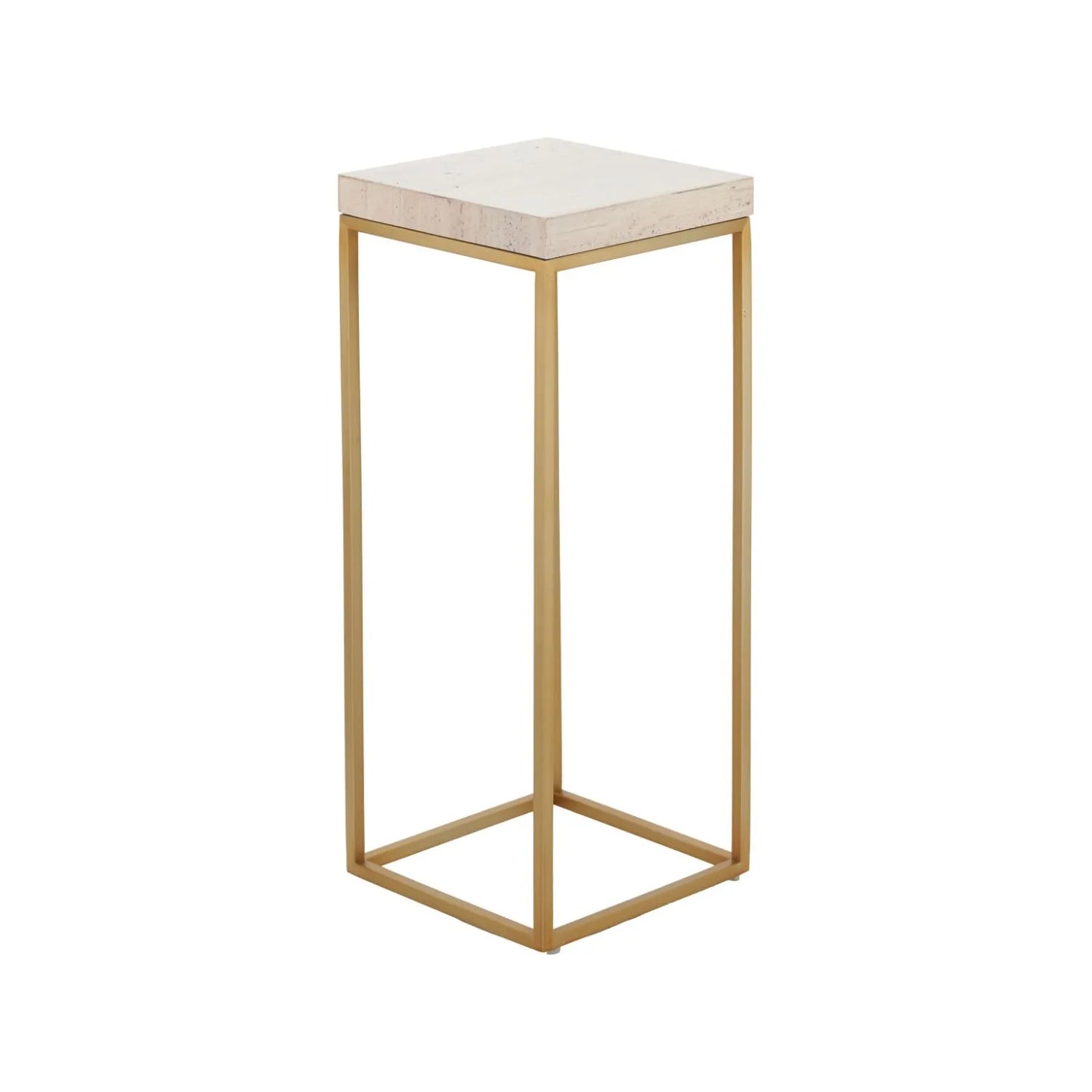 Tall Beige Polished Granite Square Side Table With Burnished Gold Metal Legs – Modern Stone-Top Accent Table 77x30x30cm | Click Style