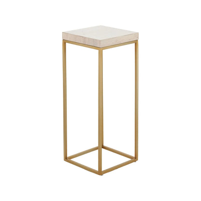 Tall Beige Polished Granite Square Side Table With Burnished Gold Metal Legs – Modern Stone-Top Accent Table 77x30x30cm | Click Style